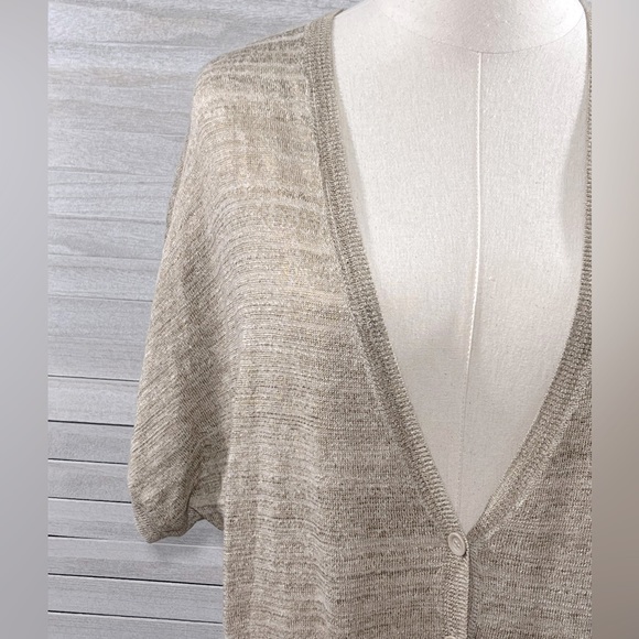 CASLON Cardigan Short Sleeve Button Front w Pockets Tan Space Dye-Small/Petite - Picture 2 of 3